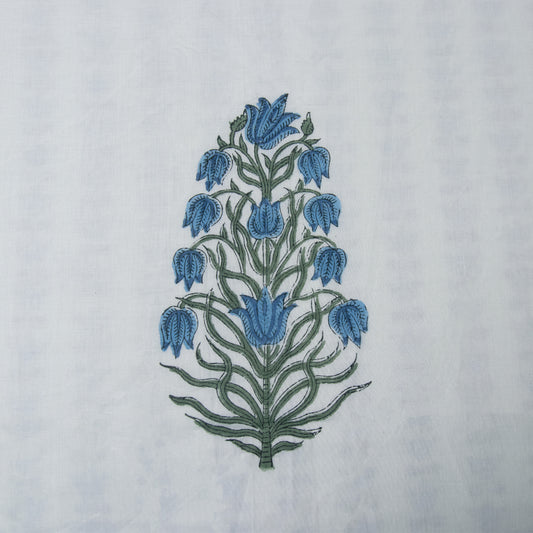 Blue Tulips on White| Jaipuri hand block printed | Double bed Dohar | Premium Mulmul Cotton| Reversible