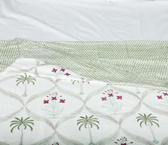 Palm Trees, Wine Flowers| Jaipuri hand block printed| Single Dohar | Premium Mulmul Cotton| Reversible
