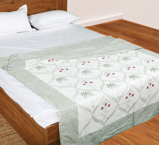 Palm Trees, Wine Flowers| Jaipuri hand block printed| Single Dohar | Premium Mulmul Cotton| Reversible