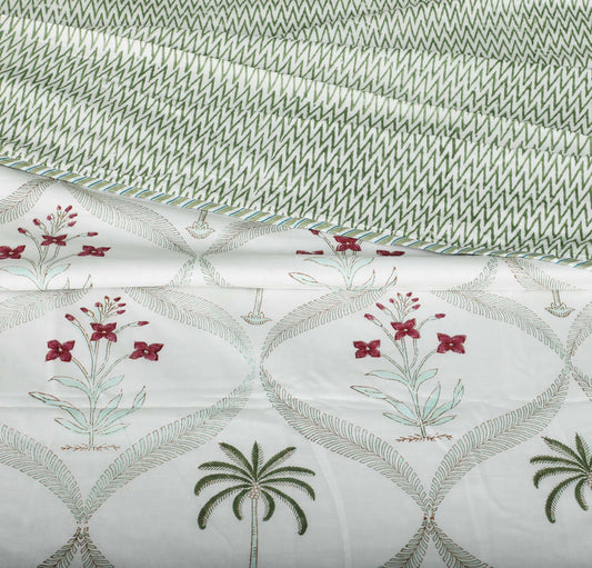 Palm Trees, Wine Flowers| Jaipuri hand block printed| Single Dohar | Premium Mulmul Cotton| Reversible