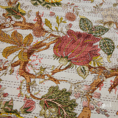 AutumnWoods |Kantha Stitched |Hand Screen Printed |Double Bed- Queen Size| Premium Pure Cotton| Bed cover