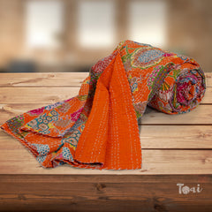 TribalMemories |Kantha Stitched |Hand Screen Printed |Double Bed- Queen Size| Premium Pure Cotton| Bed cover