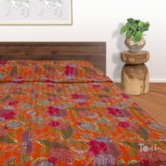 TribalMemories |Kantha Stitched |Hand Screen Printed |Double Bed- Queen Size| Premium Pure Cotton| Bed cover