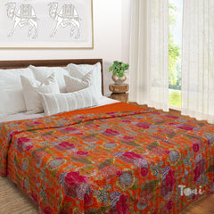 TribalMemories |Kantha Stitched |Hand Screen Printed |Double Bed- Queen Size| Premium Pure Cotton| Bed cover