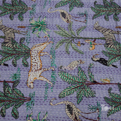 TropicalForestOnPurple |Kantha Stitched |Hand Screen Printed |Double Bed- Queen Size| Premium Pure Cotton| Bed cover