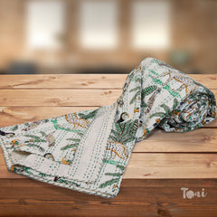 TropicalForestOnWhite |Kantha Stitched |Hand Screen Printed |Double Bed- Queen Size| Premium Pure Cotton| Bed cover