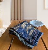 Black Khambadi Patched Artwork| Kantha Stitched Sofa Throw | Cotton , Silk | Size-Single