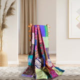 Saare Rang Patched Artwork| Kantha Stitched Sofa Throw | Cotton , Silk | Size-Single