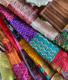 Saare Rang Patched Artwork| Kantha Stitched Sofa Throw | Cotton , Silk | Size-Single