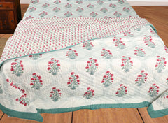 Balsam flowers with Jaal| Quilt | Razai | Rajai |Jaipuri hand block printed |Size Double| Premium Mulmul Cotton| Organic Cotton Filling | hand quilted | Reversible