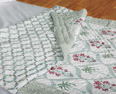 Palm trees, wine flowers with Jaal | Quilt | Razai | Rajai |Jaipuri hand block printed |Size Single| Premium Mulmul Cotton| Organic Cotton Filling | hand quilted | Reversible