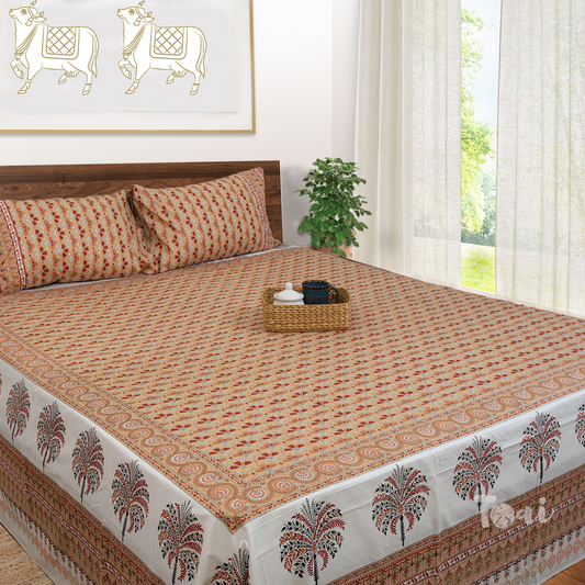 Arabian Sands |hand screen printed bedsheet| Double bed ,King size | 250 TC Pure Cotton| Complementing pillow covers