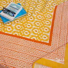 Yellow Iket |hand screen printed bedsheet| Double bed ,Queen size | 250 TC Pure Cotton| Complementing pillow covers