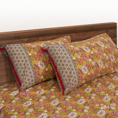 Lotus on Pond |hand screen printed bedsheet| Double bed ,King size | 250 TC Pure Cotton| Complementing pillow covers