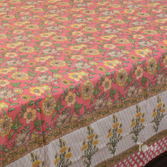 Yellow Flowers On Deep Pink  |hand screen printed bedsheet| Double bed ,Queen size | 250 TC Pure Cotton| Complementing pillow covers