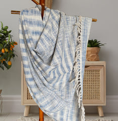Blue Waves| Sofa Throw with tassels | Cotton Yarn | Size-Single