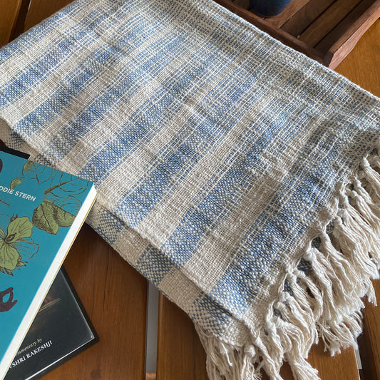 Blue Waves| Sofa Throw with tassels | Cotton Yarn | Size-Single