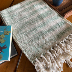 Green Waves| Sofa Throw with tassels | Cotton Yarn | Size-Single