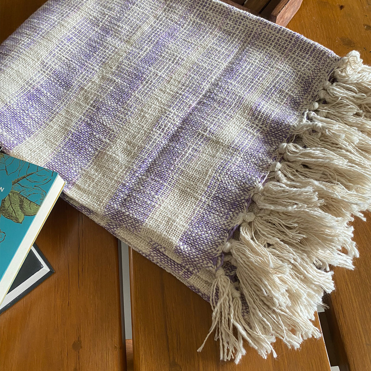 Purple Waves| Sofa Throw with tassels | Cotton Yarn | Size-Single