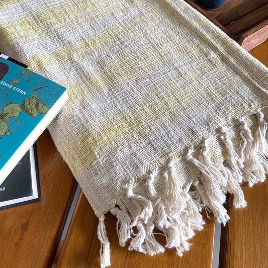 Yellow Waves| Sofa Throw with tassels | Cotton Yarn | Size-Single